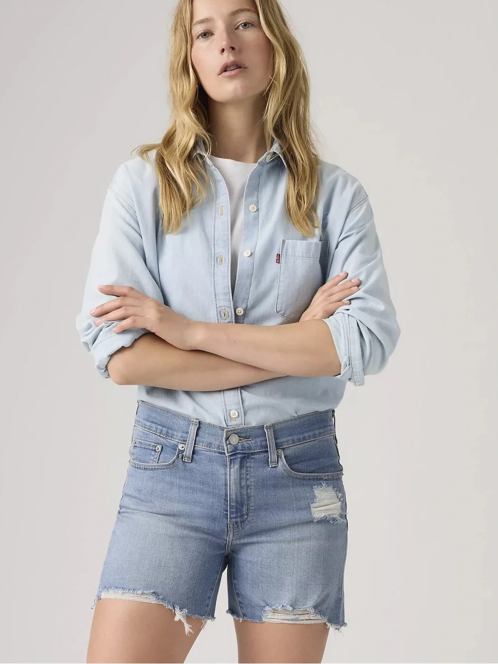 Levi’s Mid Length Shorts I'm Just A Fan Medium Wash Size 32 NWT Stretch Denim